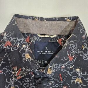 Roark Revival Men Button Up Shirt XL Skull Crown Skeleton Print Collar